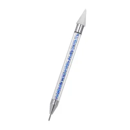 1pc 라인 석 도트 펜 양방향 손톱 도구 더블 엔드 팁 비즈 따르면 왁스 연필 핸들 매니큐어 블루