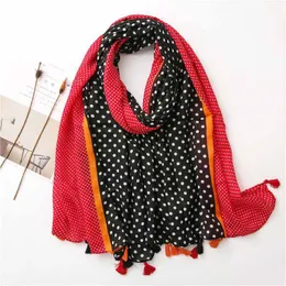 Vinter Kvinnor Designer Scarf Shawl Red Black Dot Patchwork Spring Hijab Scarves Soft Bandana Foulards 180x90cm