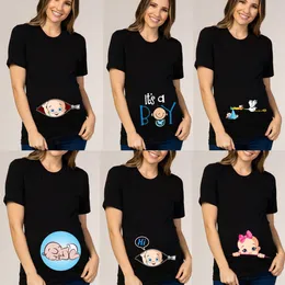 Kobiety w ciąży Maternity T Shirt Odzież Baby Print Funny Koszulka Lato Topy Ciąża Ogłoszenie Tee