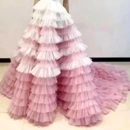 2021 Bridal Petticoat Cake Tulle Skirts 긴 Jupe Femme Long Tiered Tulle Skirts 여성 공식 생일 여성 신부의 핑크 먼지가 많은 분홍색