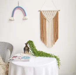 Macrame Boho Tapestry Handgjorda Bomull Rope Tassel Tapestries Vägg Hängande Böhmisk Hantverk Nordisk Bakgrund Hem Sovrum Dekoration YG82