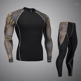 Fitness Men Pro Sıkıştırma Seti MMA Rashguard Cilt Base Katmanı Egzersiz Uzun Kollu Setler Crossfit Jiu Jitsu Tee Sess Homme1263i