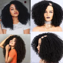 Afro Kinky Curly 250ddensity 2x4 Middle Bob u part wigs Human Hair Indian 10A Remy 100 ٪ Full Machine Cheaps Upart Wig