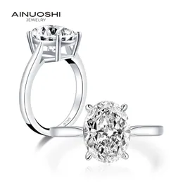 AINUOSHI 925 Sterling Silver 4.5 CT Oval Cut Solitaire Bague de Fiançailles Diamant Simulé Mariage Argent 7x10mm Anneaux Bijoux Y200106