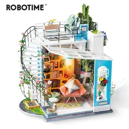 Robotime New DIY Dora's Loft with Furniture Children Adult Miniature Wooden Doll House Model Building Kits Dollhouse Toy DG12 201217