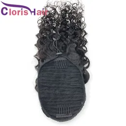 Natural Wave Real Human Hair Extensions With Clip Ins Drawstring Peruvian Virgin Ponytail For Black Women Water Wave Ponytails Hairpiece
