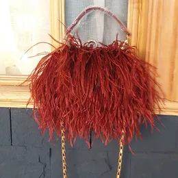 Ladies Evening Bag Luxury Ostrich Feather Handbags Fashion Chain One Shoulder Crossbody Bags