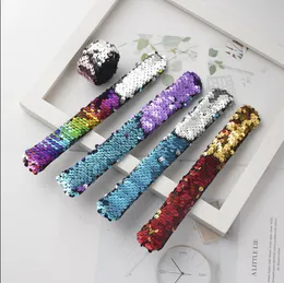 Slap Armbänder Meerjungfrau Pailletten Armband Reversible Pailletten Manschette Mädchen Pailletten Haarband Glitter Pferdeschwanz Halter Kinder Geschenk 15 Designs DW6234