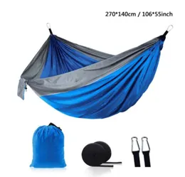 Outdoor Parachute Cloth Hammock Foldable Field Camping Swing Hanging Bed Nylon Hammocks With Ropes Carabiners 44 Colors