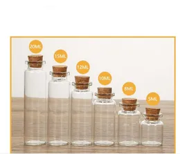 5ML 8ML 10ML 12ML 15ML 20ML Empty Glass Transparent Clear Bottles With Cork Stopper Glass Vials Jars Storage Bottles Test Tube Jars