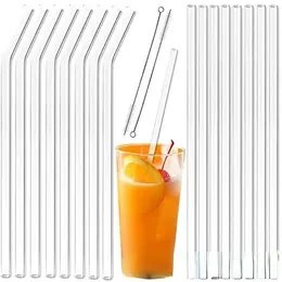 Rensa glas strå 200 * 8mm återanvändbart rakt böjd glas dricksstrålar med borste miljövänligt glasstrålar för smoothies cocktails xu