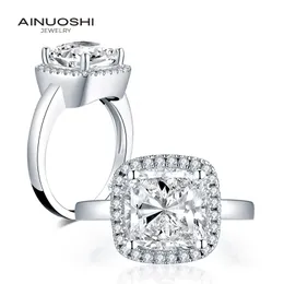 Ainuoshi Moda 925 Sterling Gümüş 4.0 CT Yastık Kesme Halo Yüzük Nişan Simüle Elmas Kadınlar Düğün Gümüş Yüzük Hediyeler Y200107