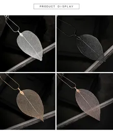 Fashion Real Leaf Dipped Long Leaf Pendants Necklace Gold Plated Handmade DIY Stray Leaves Necklaces 400pcs