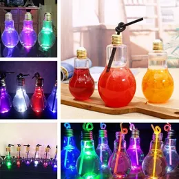 Hem Bar Drinkware Tool Gulb Beverage Bottle Milk Tea Bottle Plastic Juice Drink Bottles Creative Luminescence Cup With Straw 9063