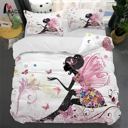 Miracille Rosa Fairy BedClothes 3D Printing Duvet Cover PillowCase Set för Girl Bedroom Bed anded Sätter Hem Textil Twin Full Size 201119