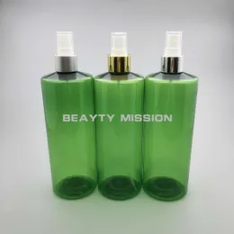 500ml verde 12 pçs / lote garrafas plásticas com ouro claro / luz prateada / mtys prateado Spray Bomba de borrifo de estimação vazio