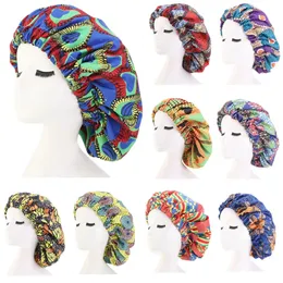 Silk Print Extra Large Satin Lined Women Beauty Bonnet Sleep Night Cap Head Cover Bonnet Hat Shower Elastic Band