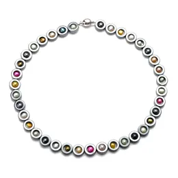 Multicolor Freshwater Pearl Necklace Black Hematite Beaded Chokers 18 Inch with Good Quality Smooth Round Magnetic Clasp