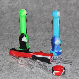 Kit de pipe à fumer en silicone Nectar avec embouts en quartz Mini pipes à tabac en silicone de 14 mm pour bang en verre de plate-forme pétrolière