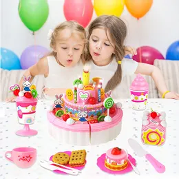 44-103Pcs DIY Fruit Cutting Cake Pretend Play Kitchen Food Toy Set Birthday Party Toys Pink Blue Educational Toys for Kids Gift LJ201009