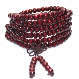 6 mm natürlicher Sandelholz Buddhist Buddha Meditation 108 Perlen Gebet Perlen Mala Armband Frauen Männer Schmuck Bänder Armbänder Armbänder