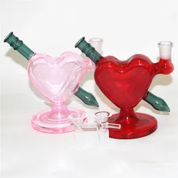 6 "Hookahs Heart Shape Glas Vatten Bongs Färgglada rör Mini Heady Dab Rigs Små Bubbler Bägare Återvinna Oil Rig