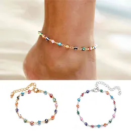 Baoshina Creative Retro Czeski Kolorowe Eye Bransoletka Dla Kobiet Regulowana Lina Łańcuch Anklet Biżuteria