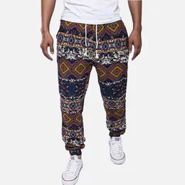 Hawaiian Mäns Blomstryck Bomull Linne HAREM Byxor Blå Drawstrings Fickor Man Byxor Sommar Streetwear Joggers Male 201118