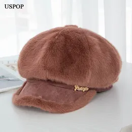 USPOP New Women Hats قبعات شتوية دافئة سميكة أنثى القبعات المثمنية المرقع في قبعات Newsboy Caps Y200102