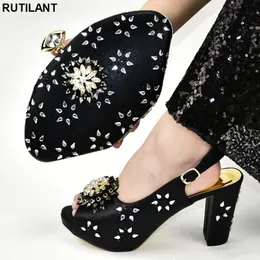 Decorated with Rhinestone Nigerian Shoes and Bag Set for Women Woman Shoes 2021 Spring Women and Bag Set In Italy Elegant