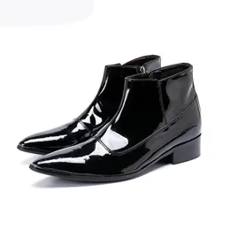 Luxury Boots Men Black Patent Leather Ankle Boots Botas Hombre Formal Business Boots Leather Botas Pointed Toe, Big 46