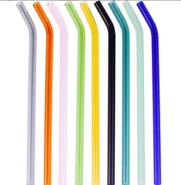 Colorful Borosilicate Cocktail Drink Straws Bent 7 Inch 8mm Drinking Glass Straws For Barware Wedding Party Supplies