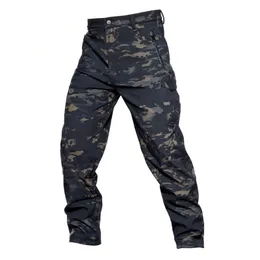 Vinterfleece Shark Skin Soft Shell Tactical Pants Militära kamouflagebyxor Herr Vindtät Vattentät Varm Camo Army Pants S-3XL 201218