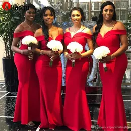 2022 Afrika Kırmızı Mermaid Nedime Elbiseler Yeni Kapalı Omuz Kat Uzunluk Uzun Gelinlikler Parti Elbise Robe de Soiree DWJ0128