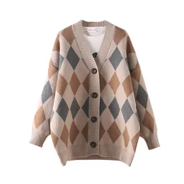 H.SA Women Winter Sweater and Cardigans V neck Button Up Warm Thick Knit Jacket Long Argyle Jumpers Christmas Warm Coat LJ201112