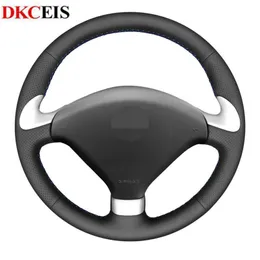 Car Steering Wheel Cover for 307 CC 2004 - 2007 Hand-sewing Black Artificial Leather Steering Wheel Cover1