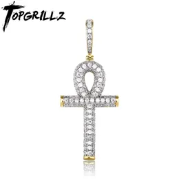 Topgrillz Solid Back Ankh Kors Halsband Män Hip Hop Hängsmycke Halsband Iced Out AAA + Bling CZ Stone Gifts Drop 220217