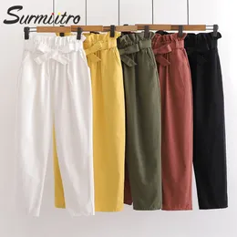 SURMIITRO Koreanische Stil Knöchel Harem Hosen Frauen Frühling Sommer Schwarz Weiß Spitze Up Weibliche Hosen Hohe Taille Hose Femme 201031