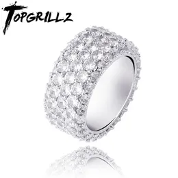 Topgrillz 5 Satırlar Buzlu Out Tam Kübik Zirkon Bling Yüzükler Altın Gümüş Renk Charm Erkek Hip Hop Takı Hediyeler Y1124