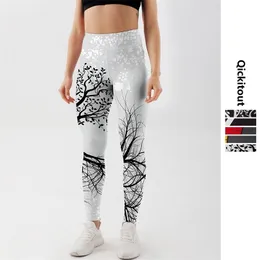 QuickITout Legginsy Sprzedaj damski Skullflower Czarny Digital Spodnie Spodnie Spodnie Stretch Plus Rozmiar 211221