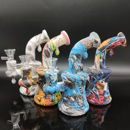 There are printing silicone bongs pipe Silicone Bong water Pipe colorful with Silicone water pipes water drop pot