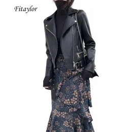 Fitaylor Mulheres Faux Jaqueta De Couro Slash Black Moto Jaqueta De Couro Casual Outdo Slim Outwear Outwear Pu Jackets 201030