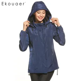 Ekouaer женщины весенние куртки водолазка на молнии на молнии на молнии пальто с капюшоном легкая куртка плюс размер пальто 201210