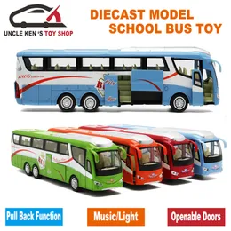 25Cm Length 1 55 Scale Diecast Metal Shuttle Bus Model, Boys Gift Alloy Toys With Openable Doors/Music/Light/Pull Back Function LJ200930