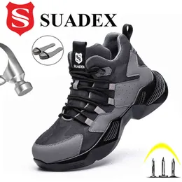 Suadex Work Safety Buty Mężczyźni ze stalowym palec u nogi swobodne męskie buty bezpieczeństwa Praca niezniszczalne buty przebijające przebijające trampki 220105