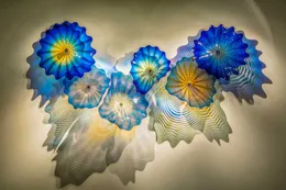 Aqua Flower Plates Handmade dmuchane szklane ściany kinkiet nowoczesny niebieski cyraneczka kolor murano sztuka wiszące lampy