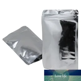 100Pcs Silver Stand Up Glossy Aluminum Foil Zip Lock Waterproof Packing Bag Zipper Recyclable Dry Flowers Storage Bag