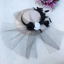 Hot Sale-Mingli Tengda Siatka Bridal Hat Pióro Czarny I Biały Kwiat Kapelusz Eleganckie Nakrycia Akcesoria Ślubne Faszynator Fedora Cap