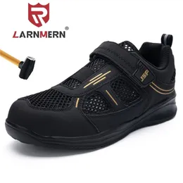 Larnmern Steel Toe Cap Sapatos de segurança para homens Hookloop Sandálias respirável Anti-Punctures Botas antiderrapantes Y200915