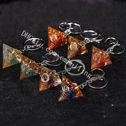 Orgonite Key Rings Spiritual Chakra Balance Healing Stones Copper Coil Pyramid Positive Energy Generator Orgone Crystal Keychain Keyring Good Luck Jewelry Gifts